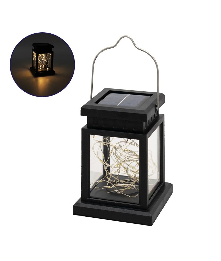 GLOBOSTAR® LANTERNIA 71505 Διακοσμητικό Φαναράκι LED 1W 50lm 180° DC 5V με Φωτοβολταϊκό Panel 5V 0.1W & Επαναφορτιζόμενη Μπαταρία Li-ion 3.2V 120mAh Αδιάβροχο IP65 Θερμό Λευκό 2700K - Μ9 x Π9 x Υ12.5cm - 1 Χρόνο Εγγύηση